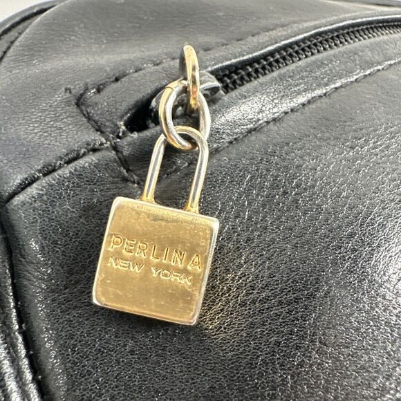 Women's PERLINA New York Black Leather Handbag Purse - Picture 5 of 16